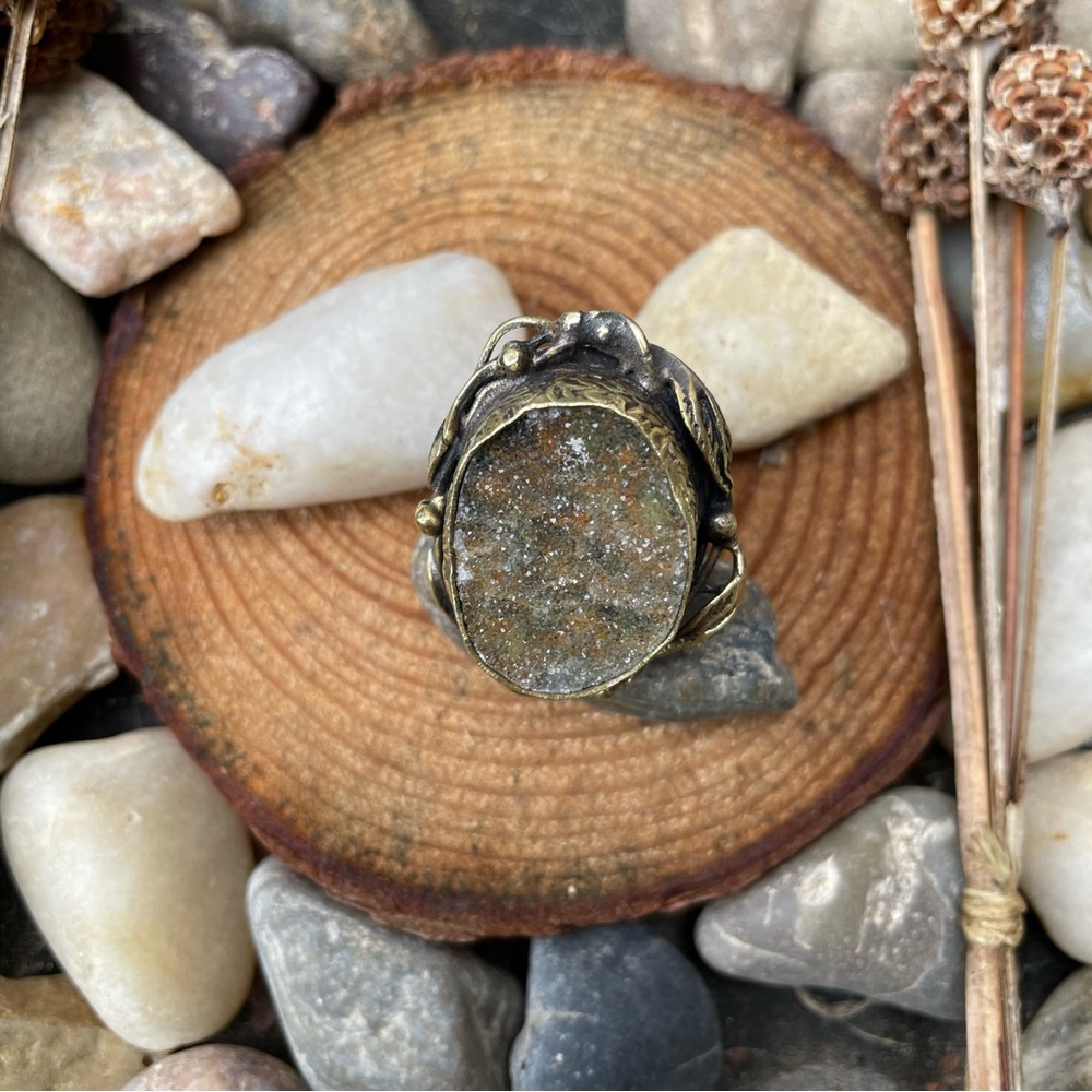 NEW Artisan Sterling and bronze Druzy Ring
